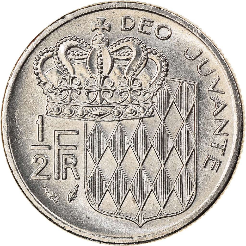 Coin, Monaco, Rainier III, 1/2 Franc, 1977, AU(55-58), Nickel, KM:145