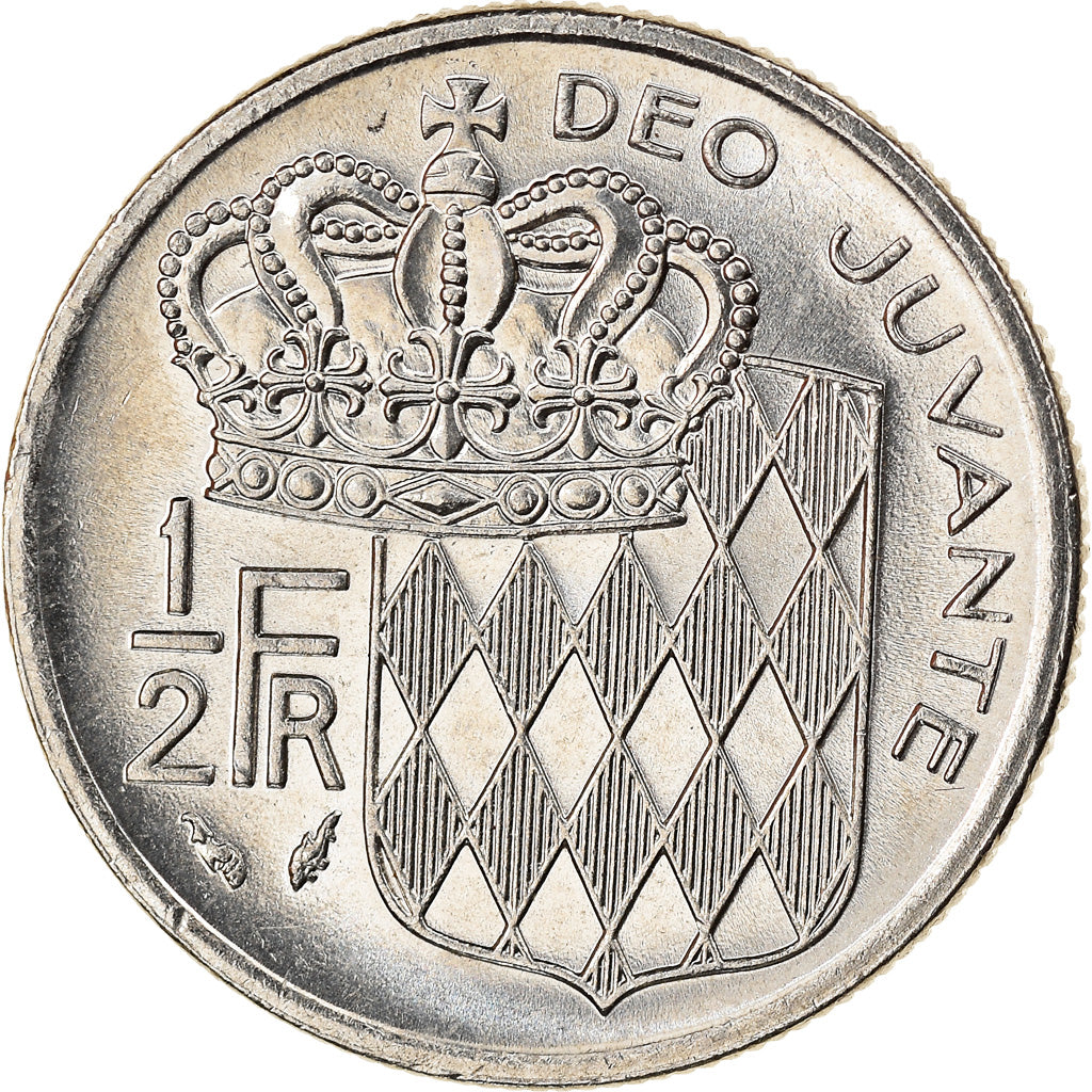 Coin, Monaco, Rainier III, 1/2 Franc, 1977, AU(55-58), Nickel, KM:145
