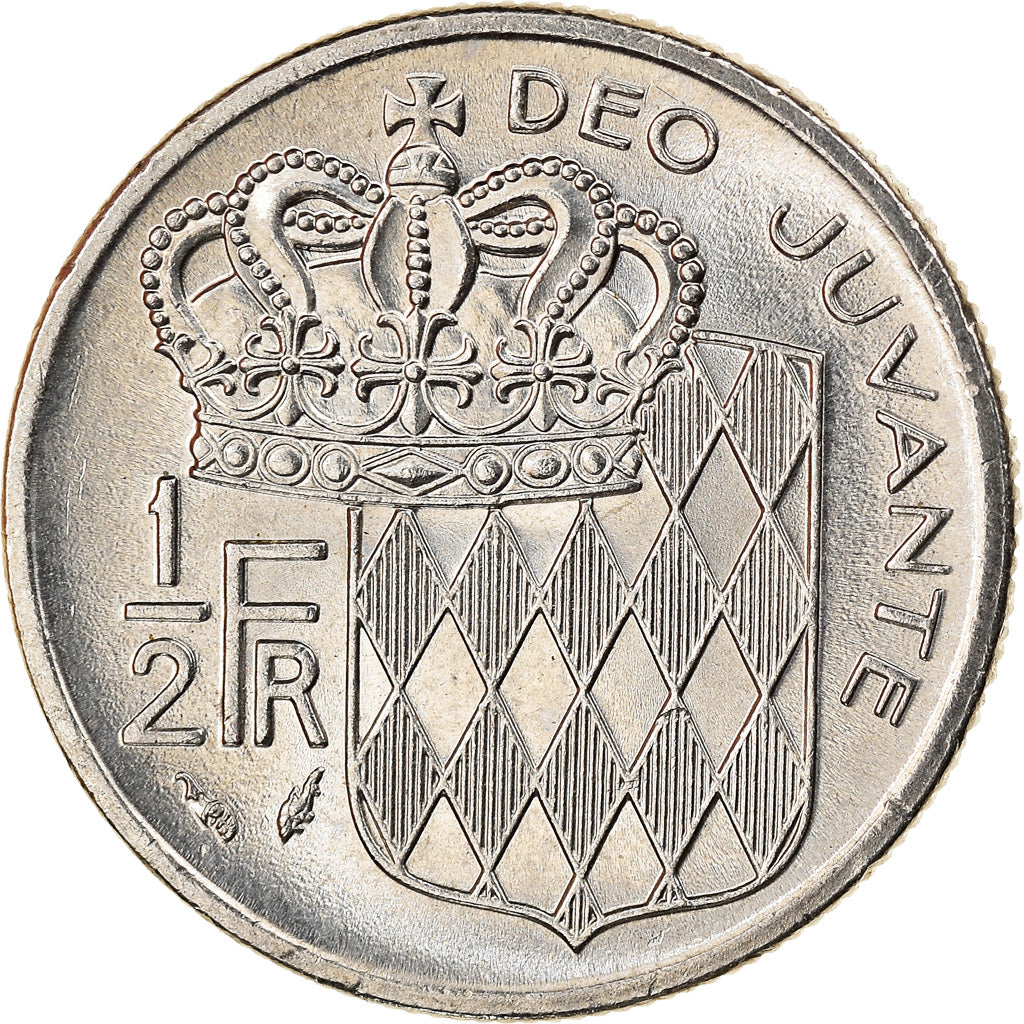 Coin, Monaco, Rainier III, 1/2 Franc, 1975, AU(55-58), Nickel, KM:145