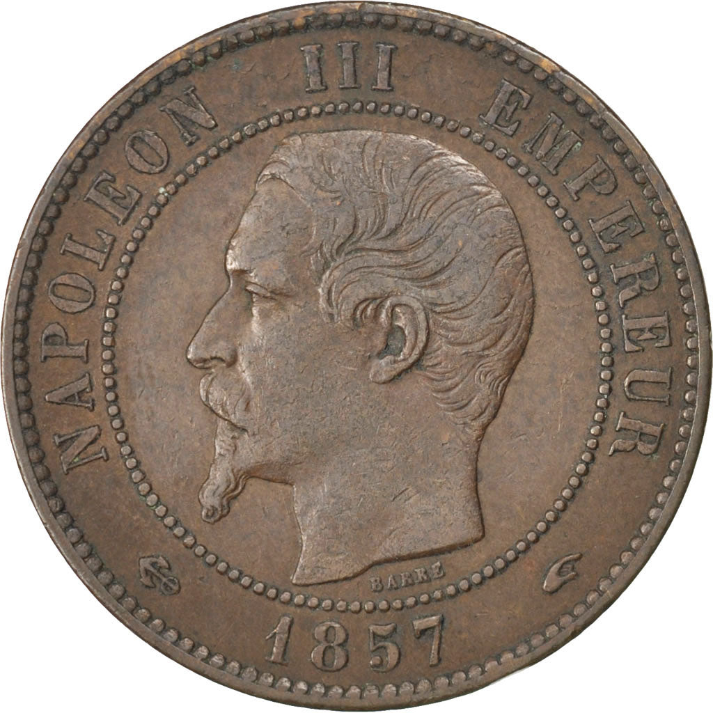 FRANCE, Napoléon III, 10 Centimes, 1857, Paris, KM #771.1, EF(40-45), Bronze, G.