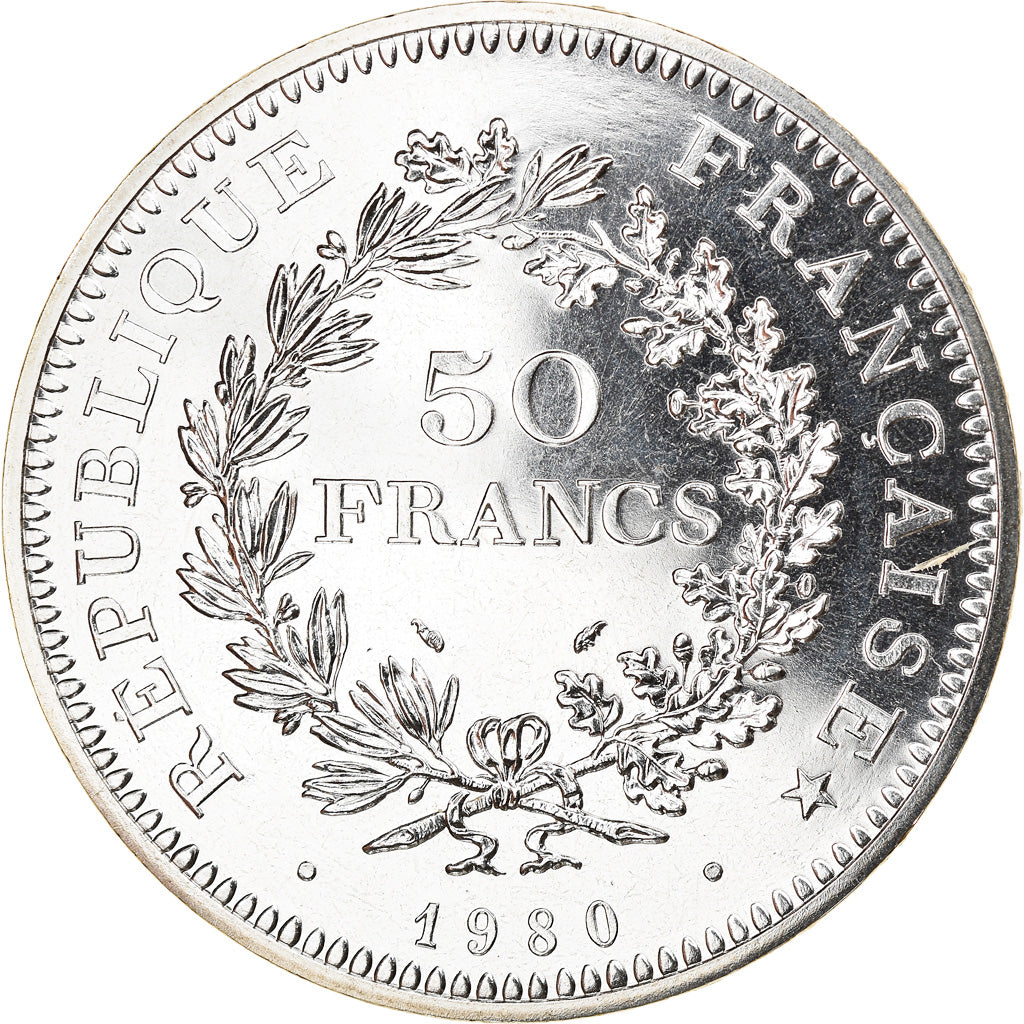 Moeda, França, Hercule, 50 Francs, 1980, Paris, MS(65-70), Prata, KM:941.1