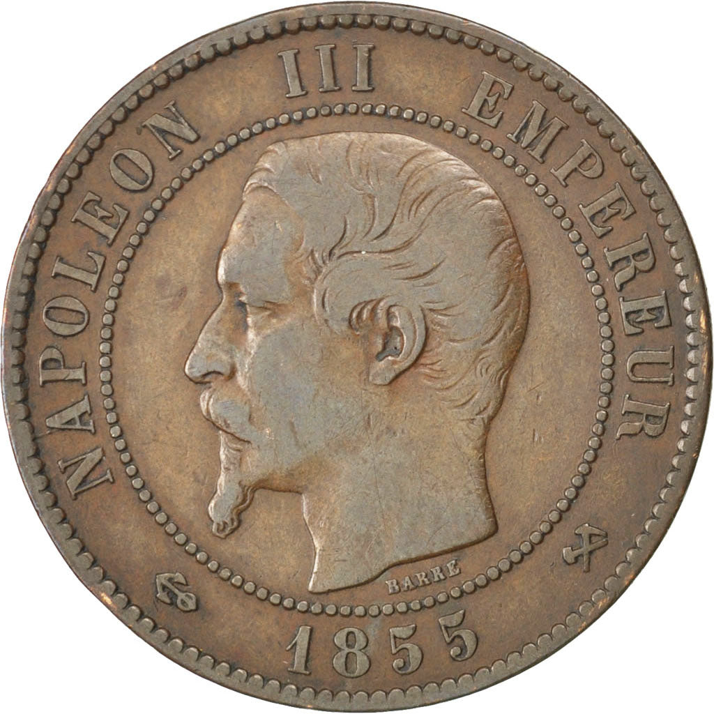 FRANCE, Napoléon III, 10 Centimes, 1855, Rouen, KM #771.2, VF(30-35), Bronze, G.