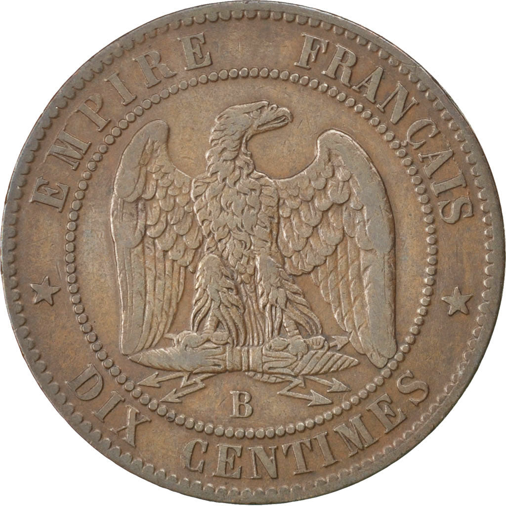 FRANCE, Napoléon III, 10 Centimes, 1855, Rouen, KM #771.2, VF(30-35), Bronze, G.