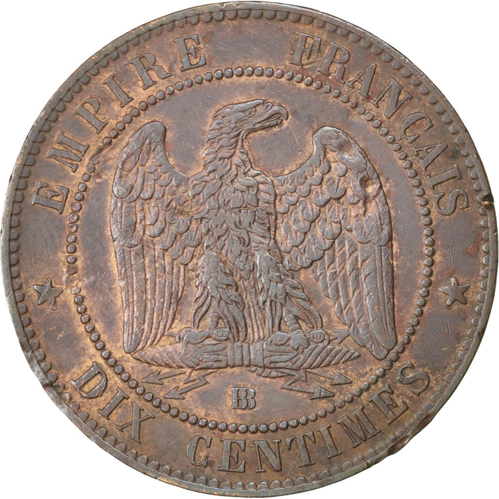 FRANCE, Napoléon III, 10 Centimes, 1855, Strasbourg, KM #771.3, VF(30-35), B...