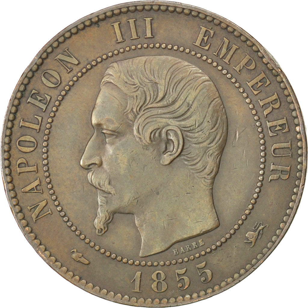 FRANCE, Napoléon III, 10 Centimes, 1855, Lyon, KM #771.4, EF(40-45), Bronze, G..