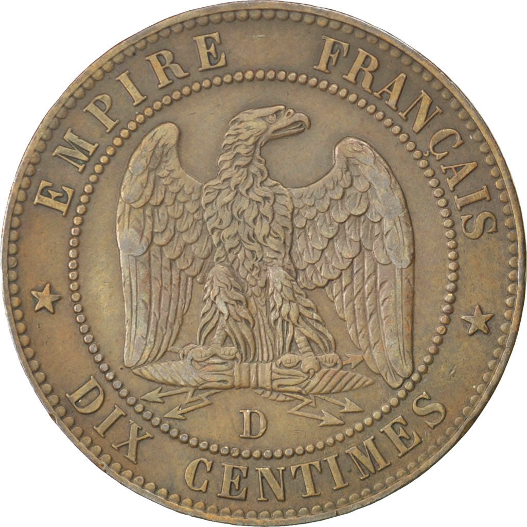 FRANCE, Napoléon III, 10 Centimes, 1855, Lyon, KM #771.4, EF(40-45), Bronze, G..