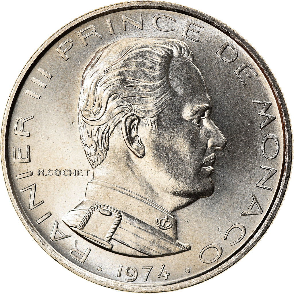 Coin, Monaco, Rainier III, Franc, 1974, MS(65-70), Nickel, KM:140, Gadoury:MC
