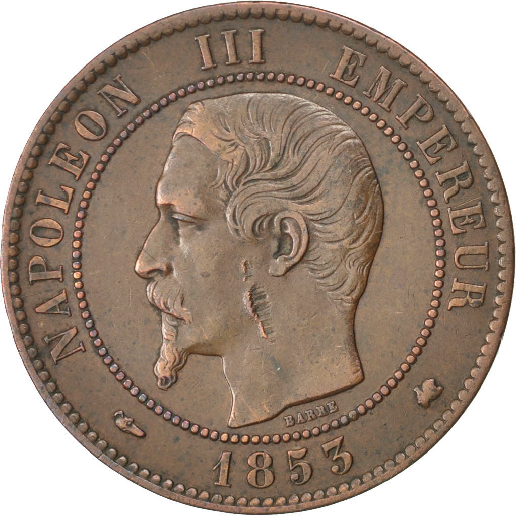 FRANCE, Napoléon III, 10 Centimes, 1853, Bordeaux, KM #771.5, VF(30-35), Bronze,