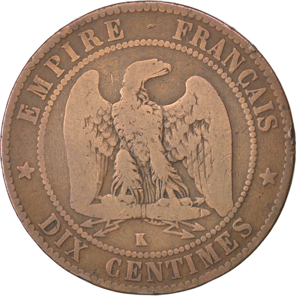 FRANCE, Napoléon III, 10 Centimes, 1854, Bordeaux, KM #771.5, F(12-15), Bronze, 