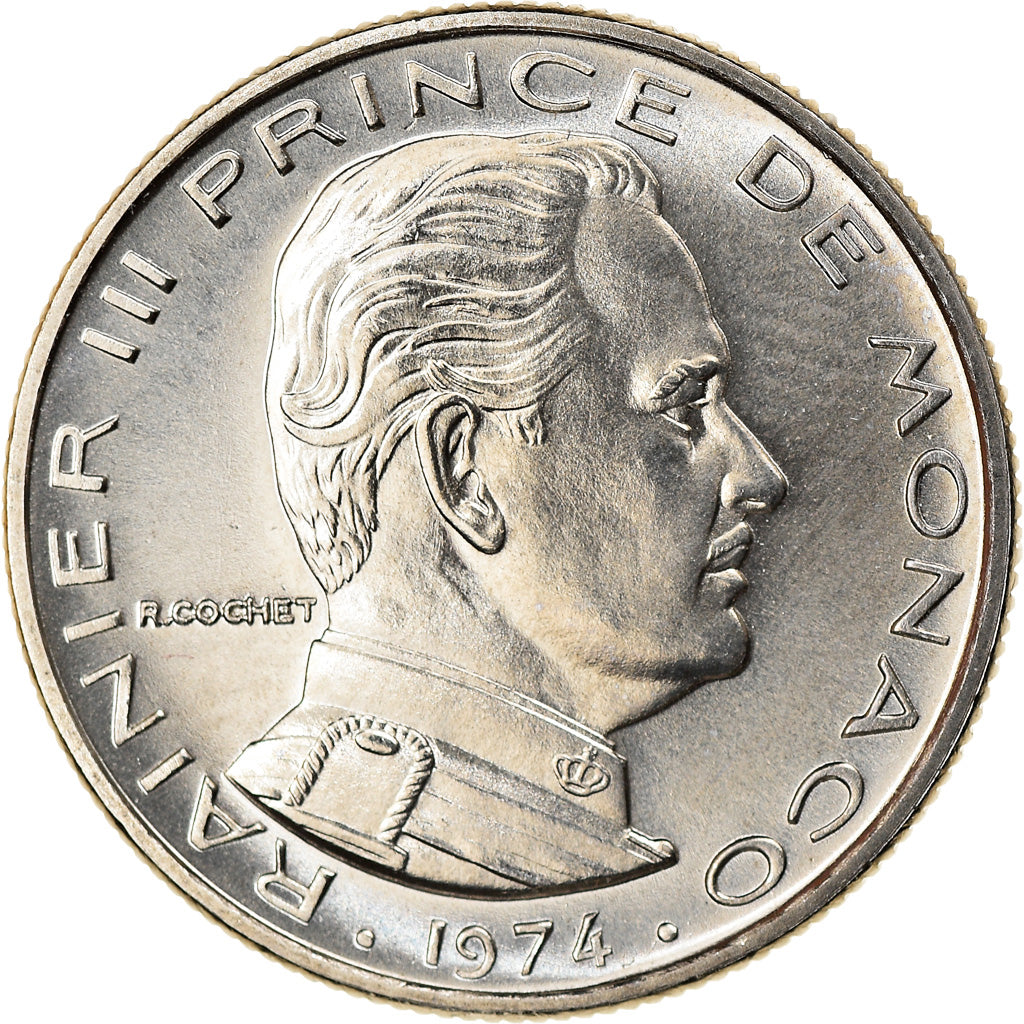 Coin, Monaco, Rainier III, 1/2 Franc, 1974, MS(65-70), Nickel, KM:145