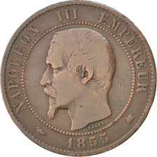 FRANCE, Napoléon III, 10 Centimes, 1855, Bordeaux, KM #771.5, VF(20-25), Bronze,