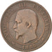 FRANCE, Napoléon III, 10 Centimes, 1855, Bordeaux, KM #771.5, VF(20-25), Bronze,