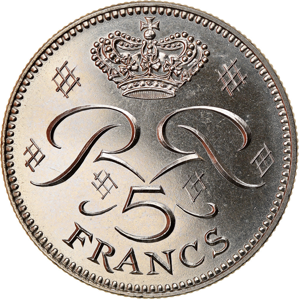 Coin, Monaco, Rainier III, 5 Francs, 1975, MS(65-70), Copper-nickel, KM:150