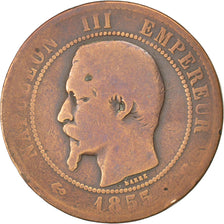 FRANCE, Napoléon III, 10 Centimes, 1855, Marseille, KM #771.6, VG(8-10), Bronze,