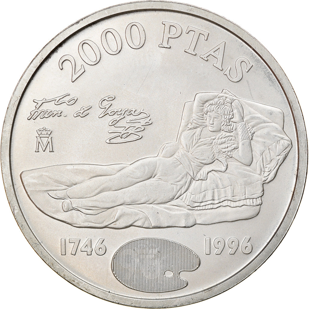 Moneda, España, Juan Carlos I, Goya, 2000 Pesetas, 1996, SC, Plata, KM:968