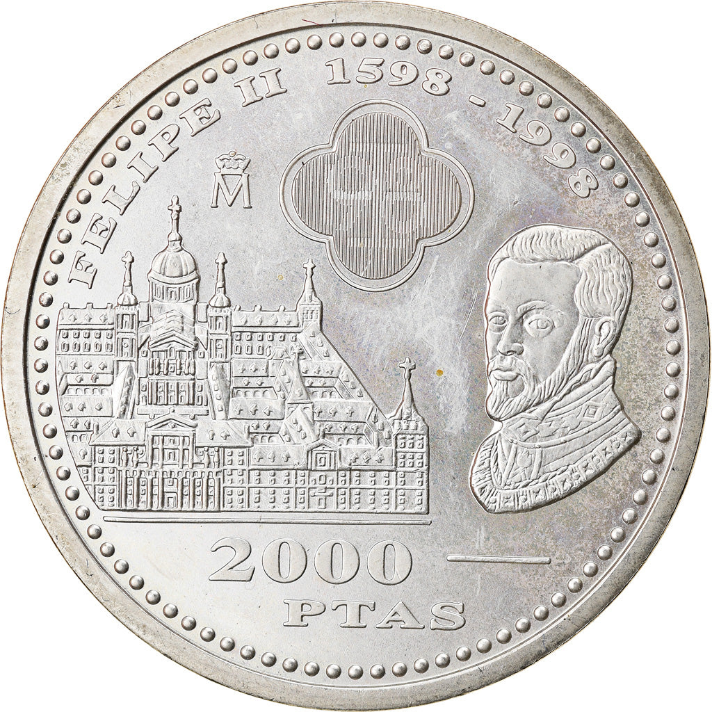 Coin, Spain, Juan Carlos I, 2000 Pesetas, 1998, MS(63), Silver, KM:987