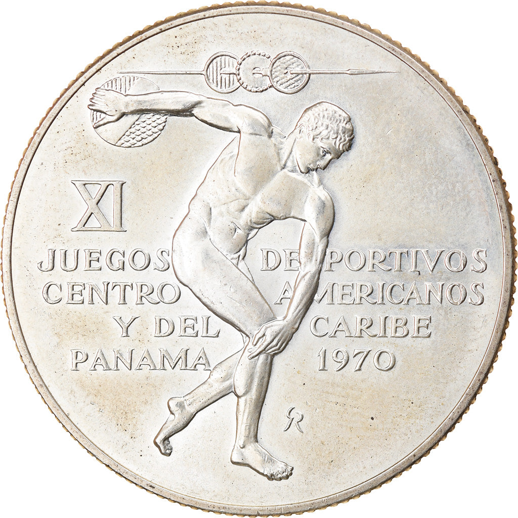 Moneda, Panamá, 5 Balboas, 1970, U.S. Mint, SC, Plata, KM:28