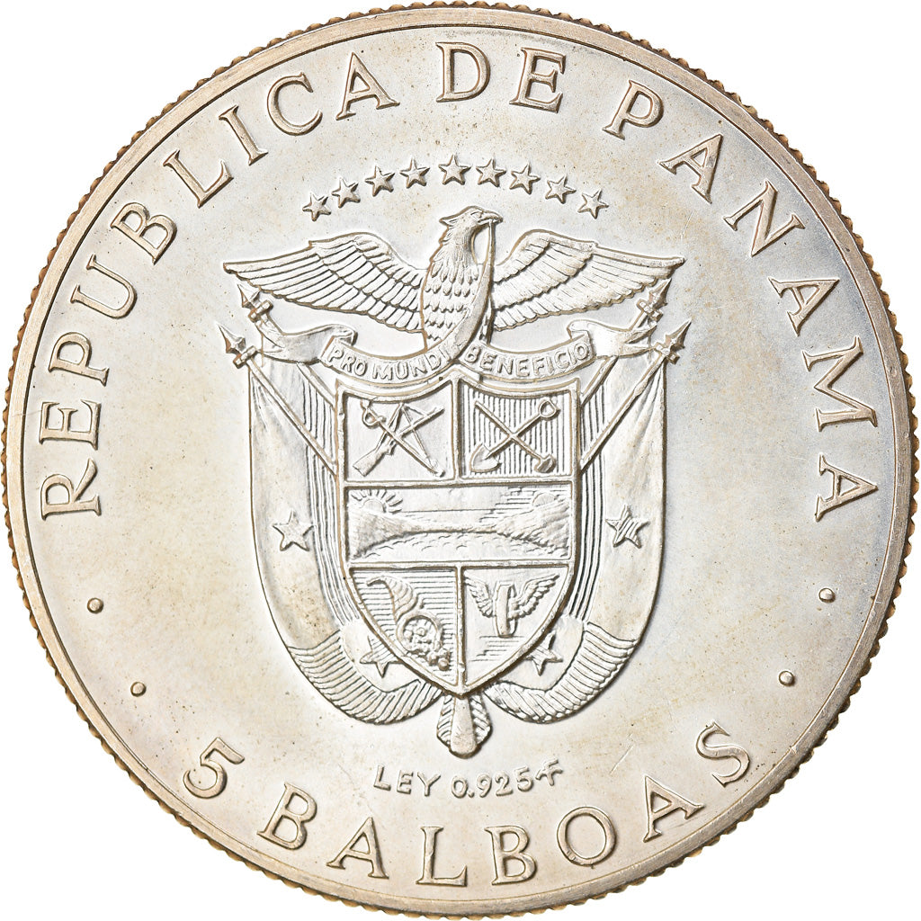 Moneda, Panamá, 5 Balboas, 1970, U.S. Mint, SC, Plata, KM:28
