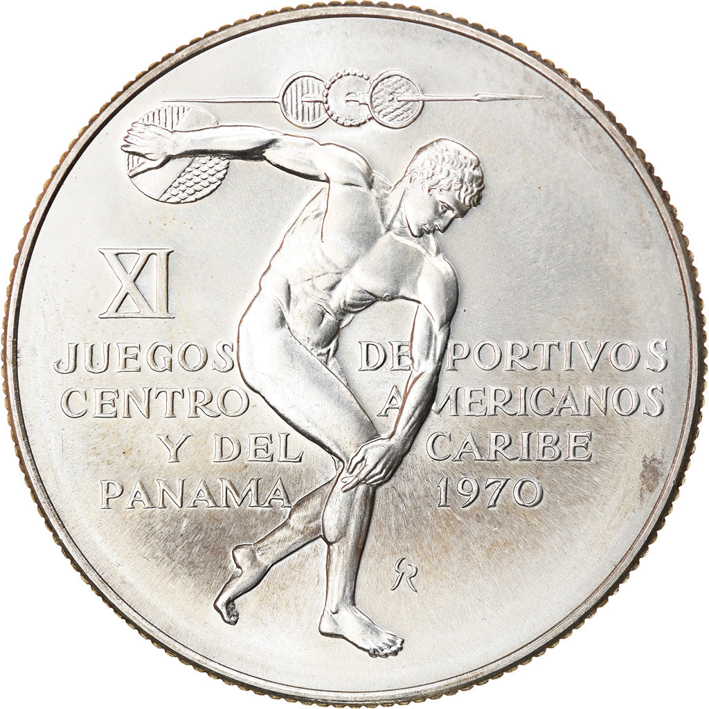 Coin, Panama, 5 Balboas, 1970, U.S. Mint, MS(63), Silver, KM:28