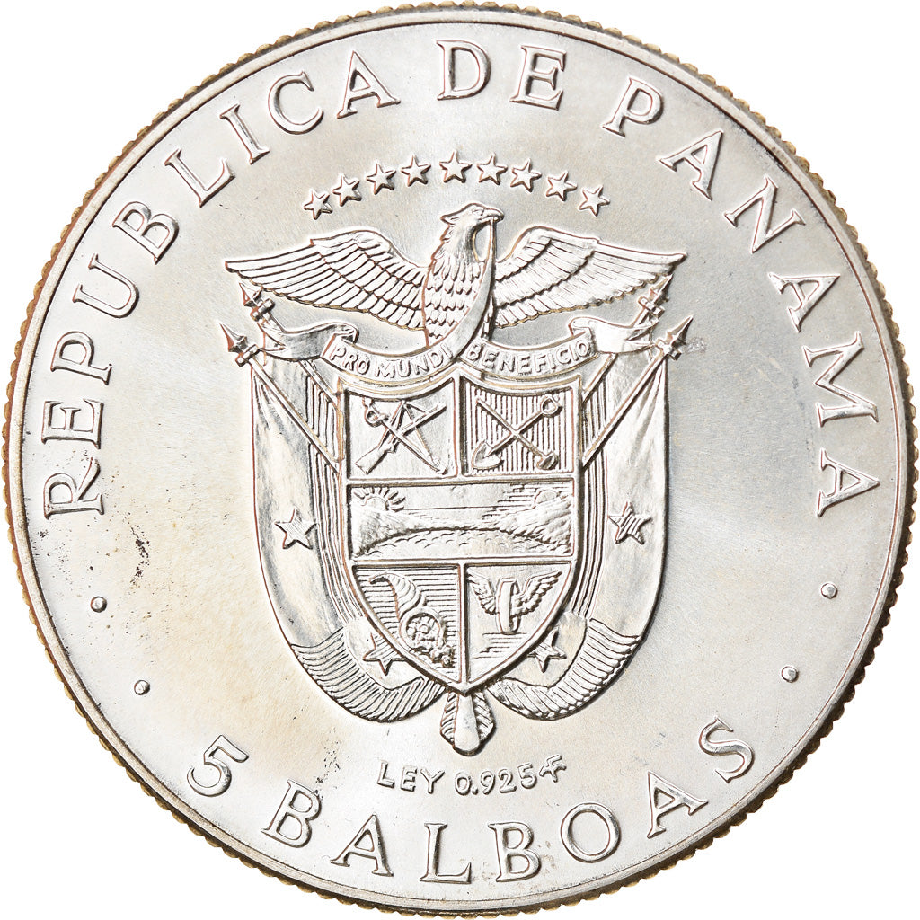 Coin, Panama, 5 Balboas, 1970, U.S. Mint, MS(63), Silver, KM:28