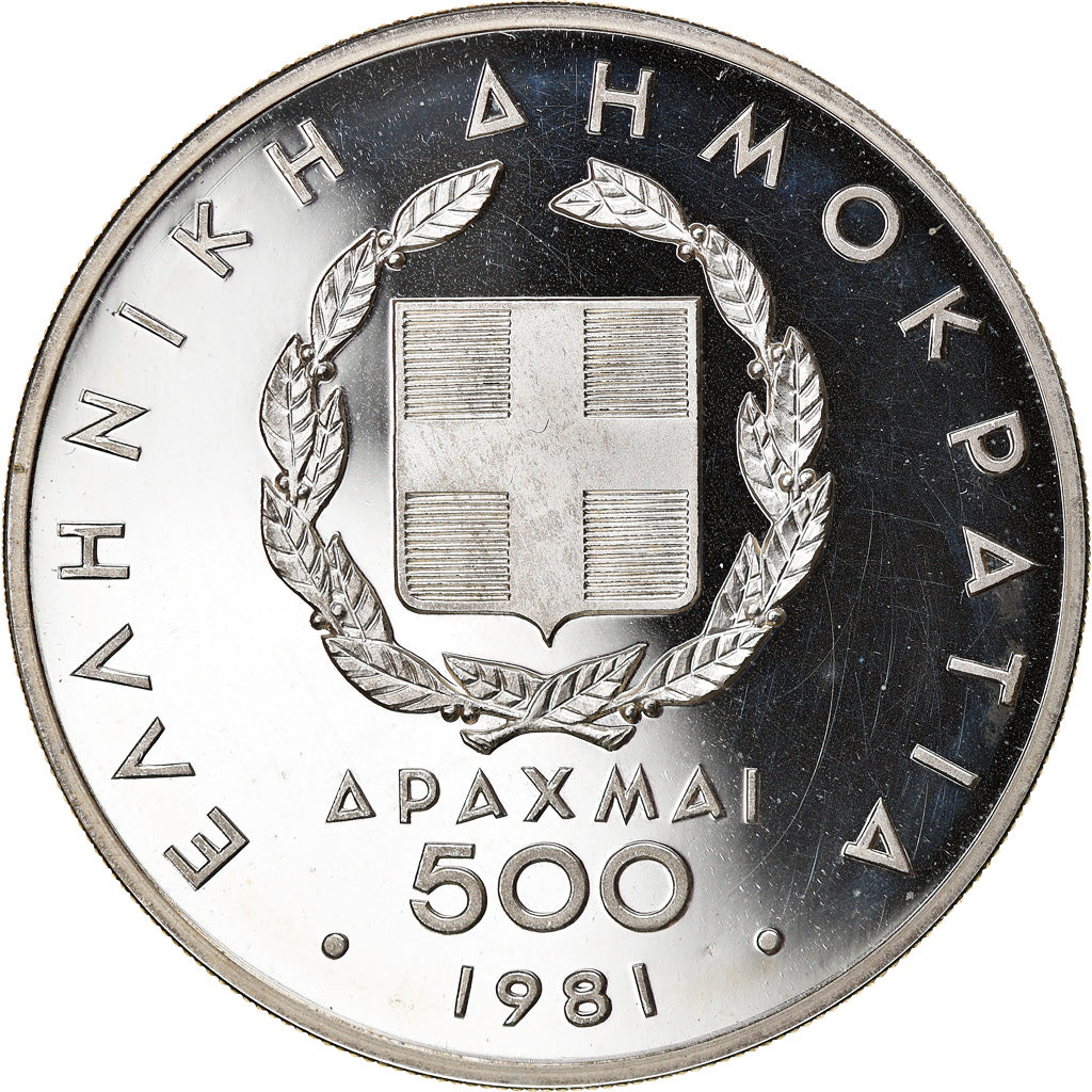 Coin, Greece, 500 Drachmai, 1981, Proof, MS(63), Silver, KM:127