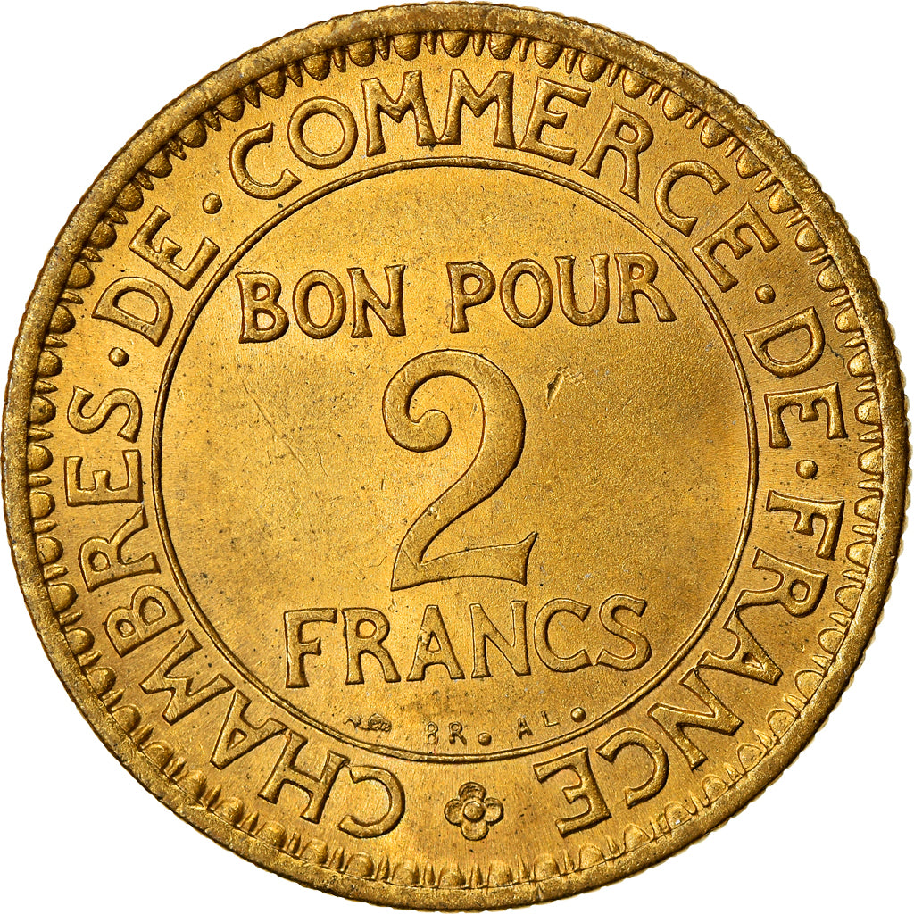 Moeda, França, Chambre de commerce, 2 Francs, 1921, Paris, MS(63)
