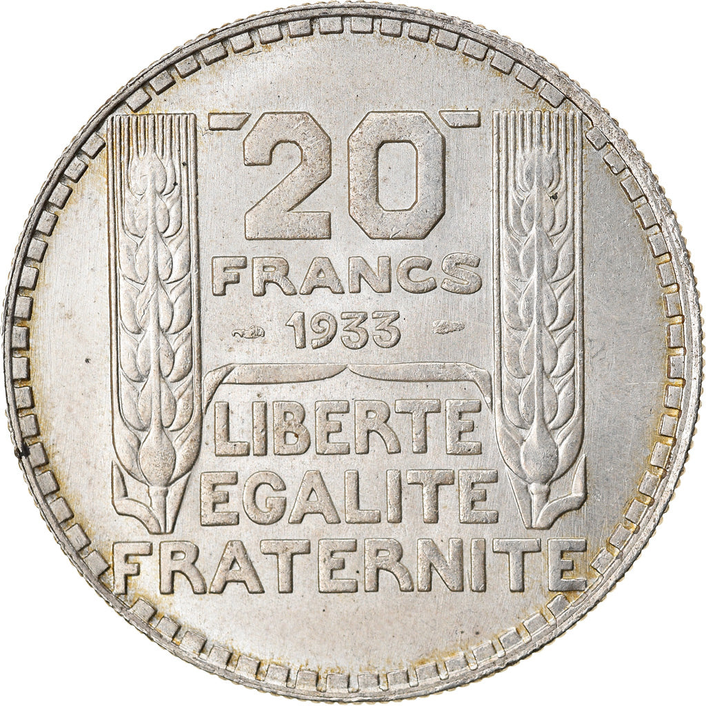 Moeda, França, Turin, 20 Francs, 1933, Paris, MS(60-62), Prata, KM:879