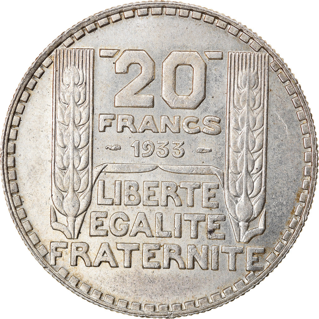Moeda, França, Turin, 20 Francs, 1933, Paris, MS(63), Prata, KM:879