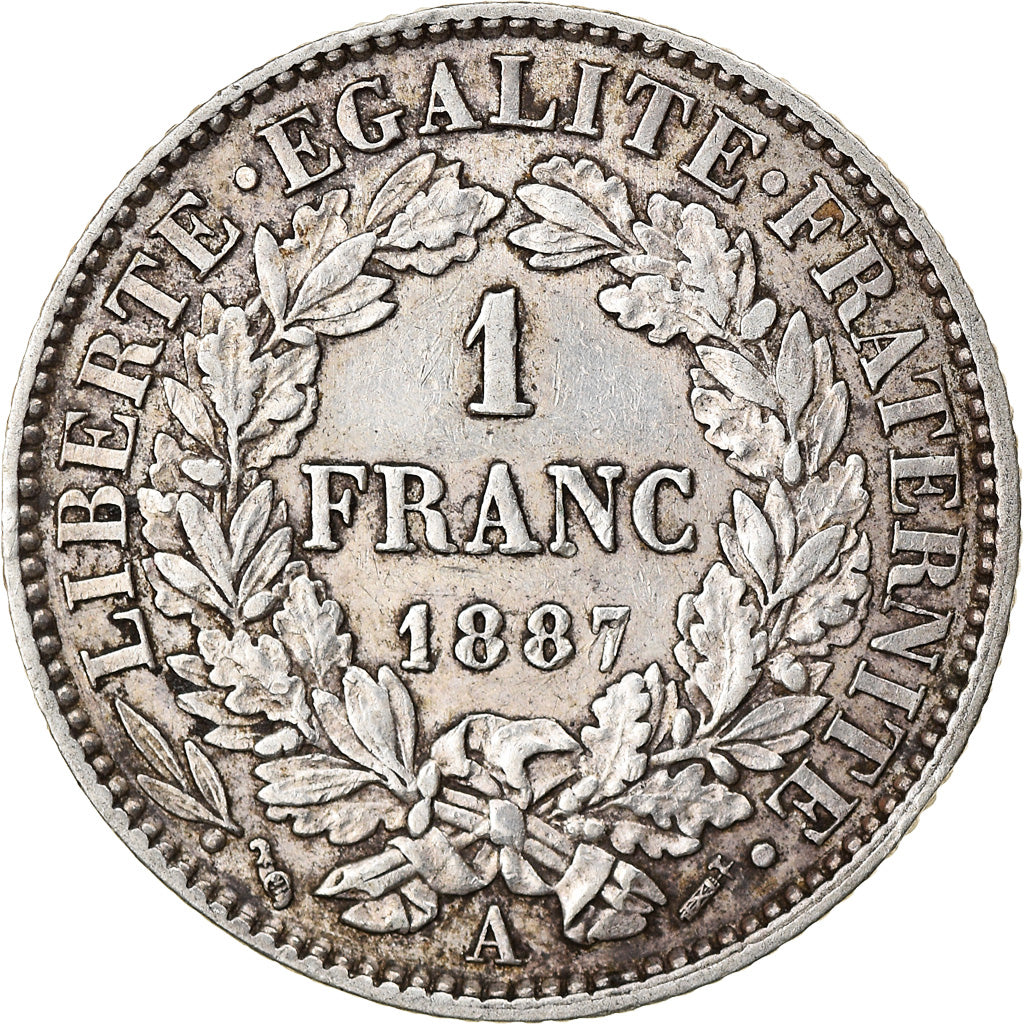 Coin, France, Cérès, Franc, 1887, Paris, EF(40-45), Silver, KM:822.1