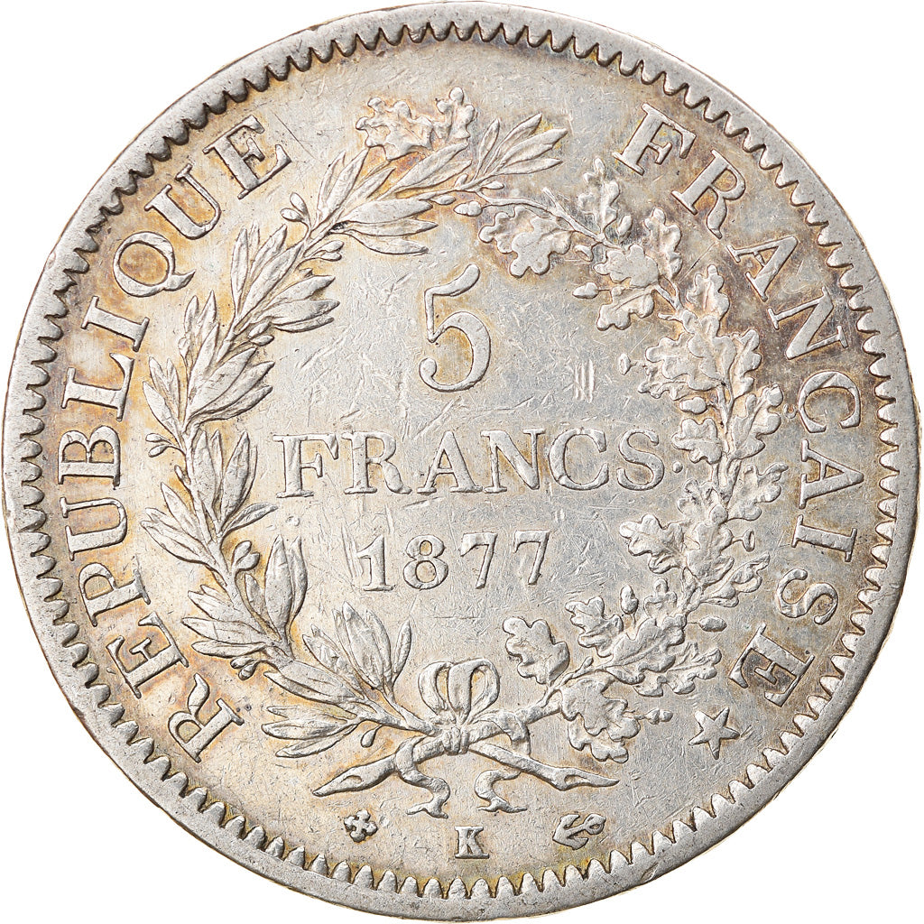 Coin, France, Hercule, 5 Francs, 1877, Bordeaux, EF(40-45), Silver, KM:820.2
