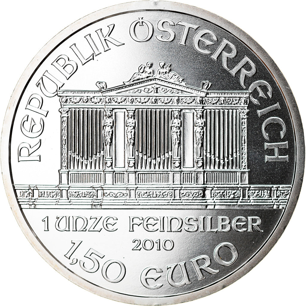 Austria, Philharmonic Orchestra, 1-1/2 Euro, 2010, 1 Oz, MS(63), Silver
