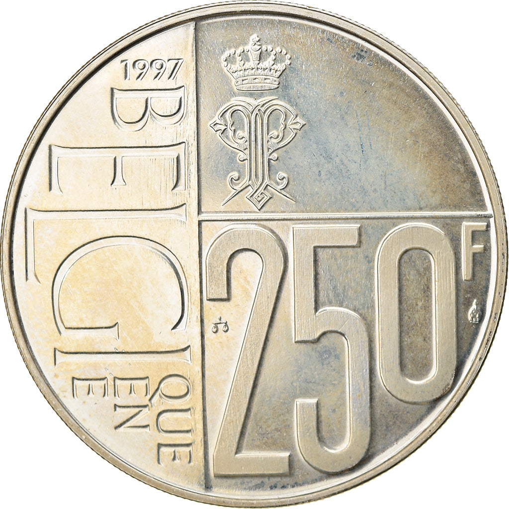 Coin, Belgium, 250 Francs, 250 Frank, 1997, Brussels, MS(63), Silver, KM:207