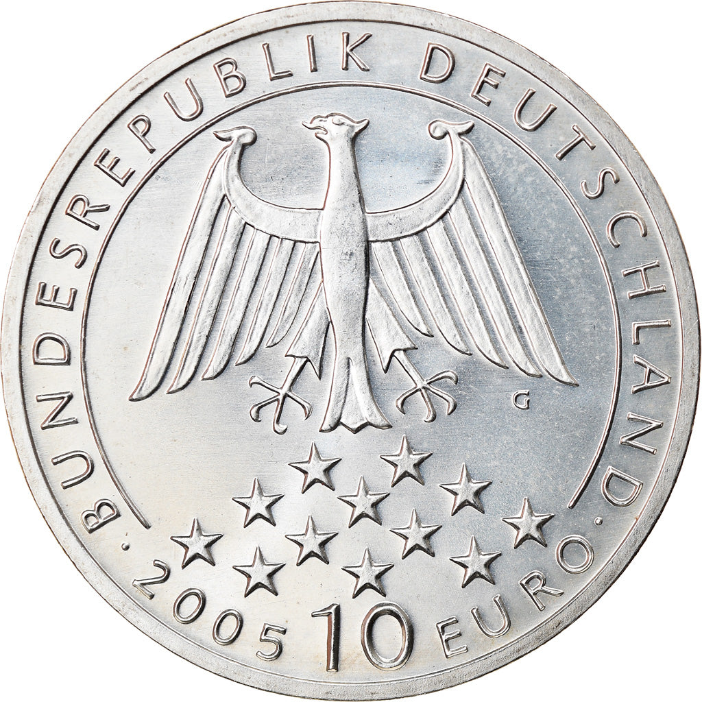 Coin, GERMANY - FEDERAL REPUBLIC, 10 Euro, 2005, Karlsruhe, AU(55-58), Silver