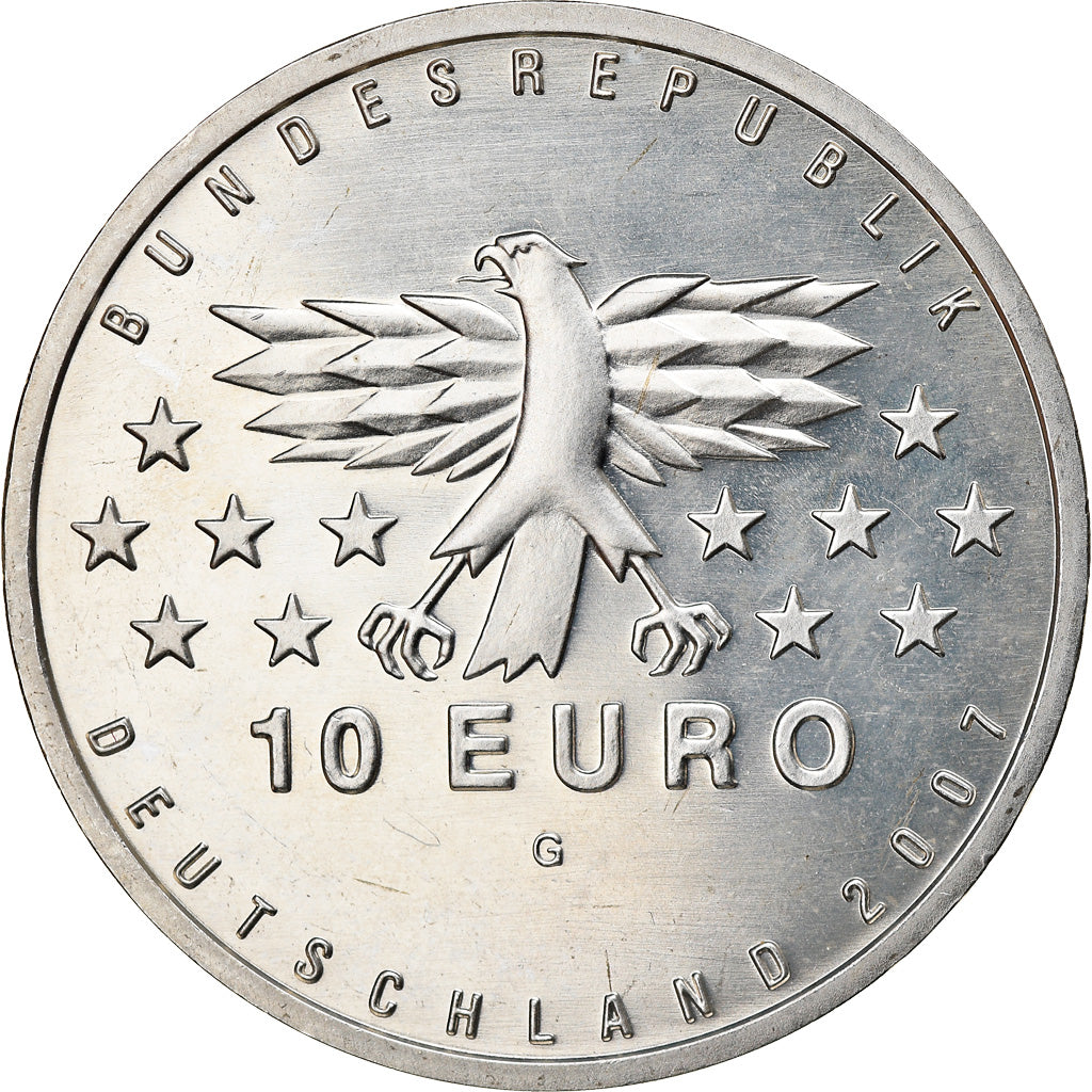 GERMANIA - REPUBBLICA FEDERALE, 10 Euro, 2007, Karlsruhe, Proof, SPL, Argento