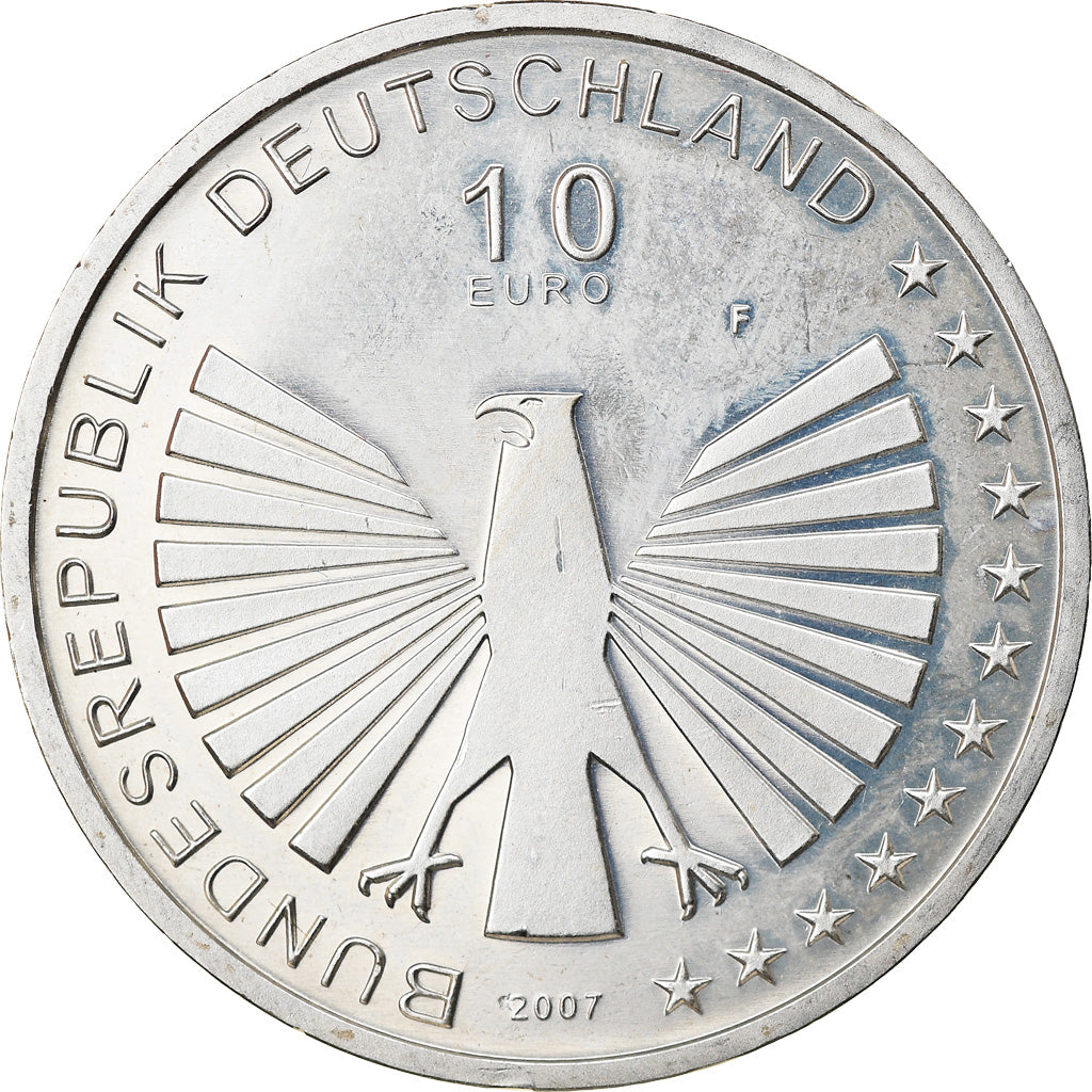 GERMANIA - REPUBBLICA FEDERALE, 10 Euro, 2007, Stuttgart, SPL, Argento, KM:264