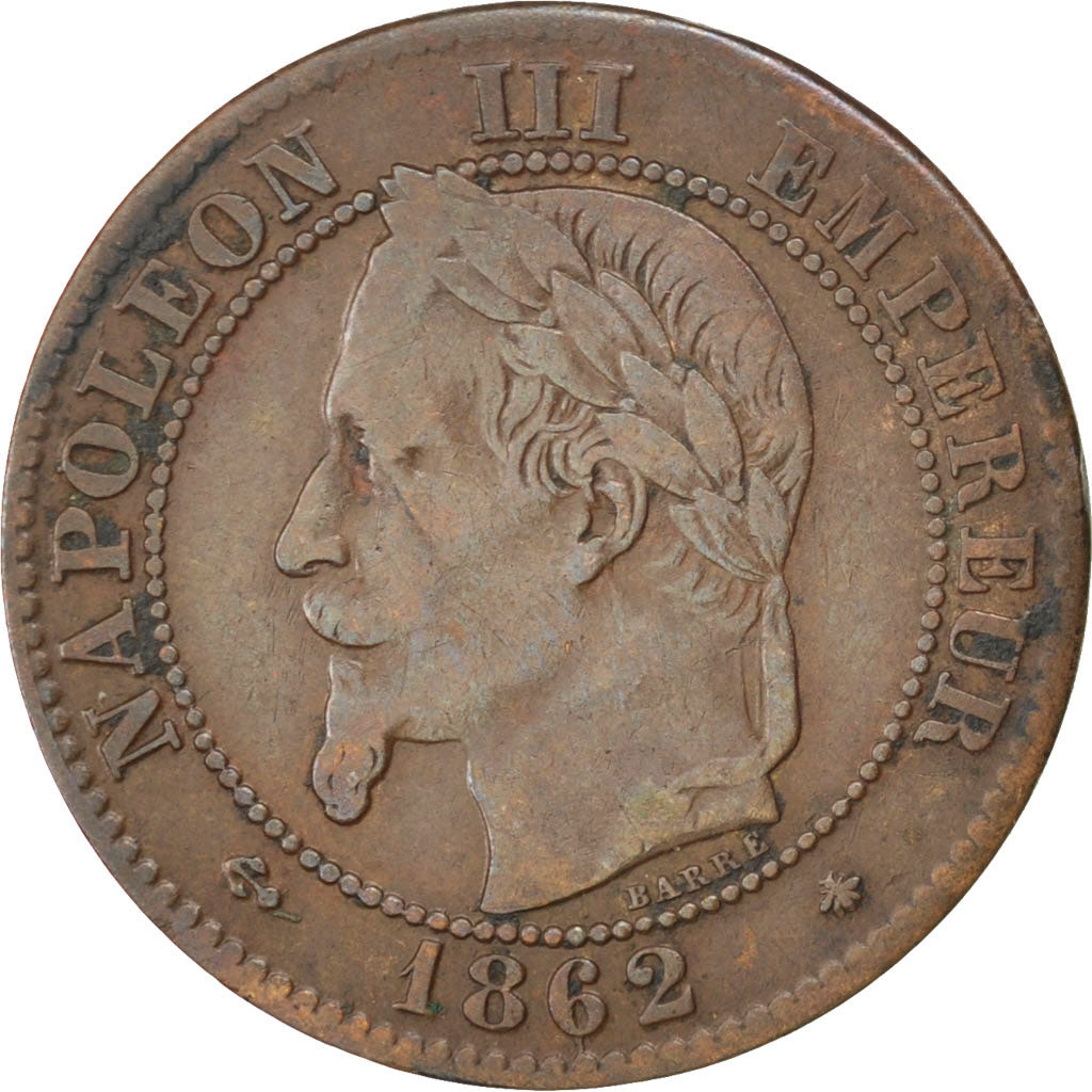 FRANCE, Napoléon III, 2 Centimes, 1862, Paris, KM #796.4, VF(30-35), Bronze, G..