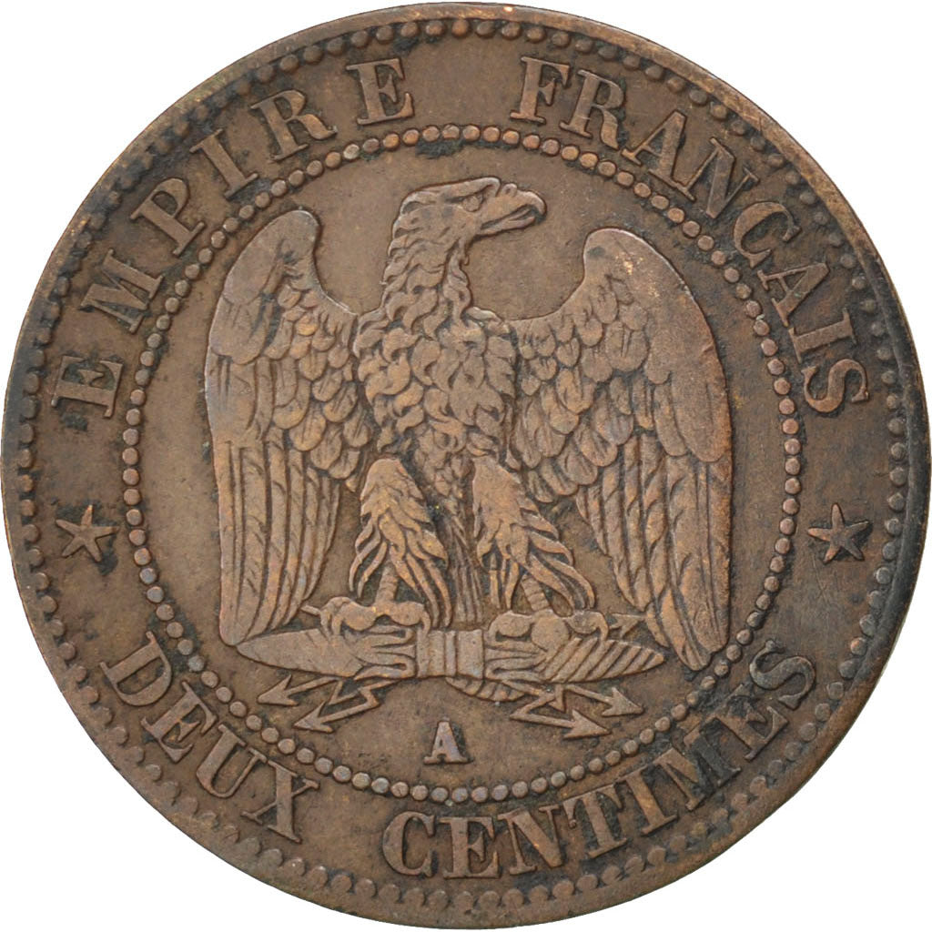 FRANCE, Napoléon III, 2 Centimes, 1862, Paris, KM #796.4, VF(30-35), Bronze, G..