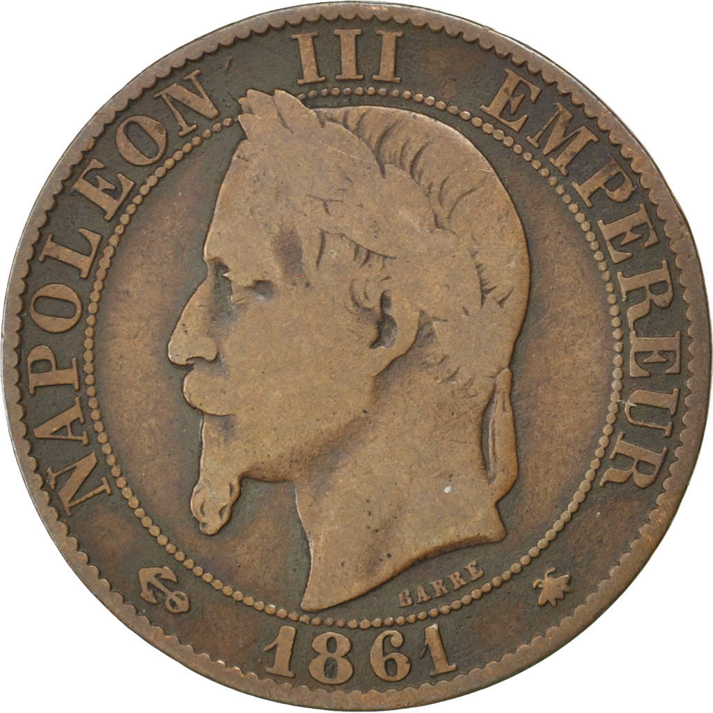 Second Empire, 5 Centimes Napoléon III tête laurée 1861 A, KM 797.1