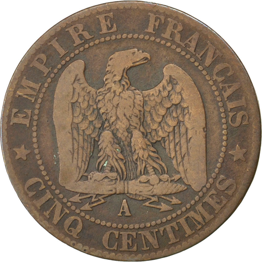 Second Empire, 5 Centimes Napoléon III tête laurée 1861 A, KM 797.1