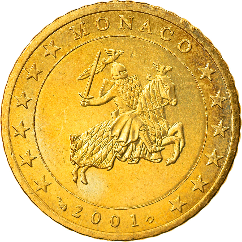 Monaco, 50 Euro Cent, 2001, MS(63), Mosiądz, KM:172