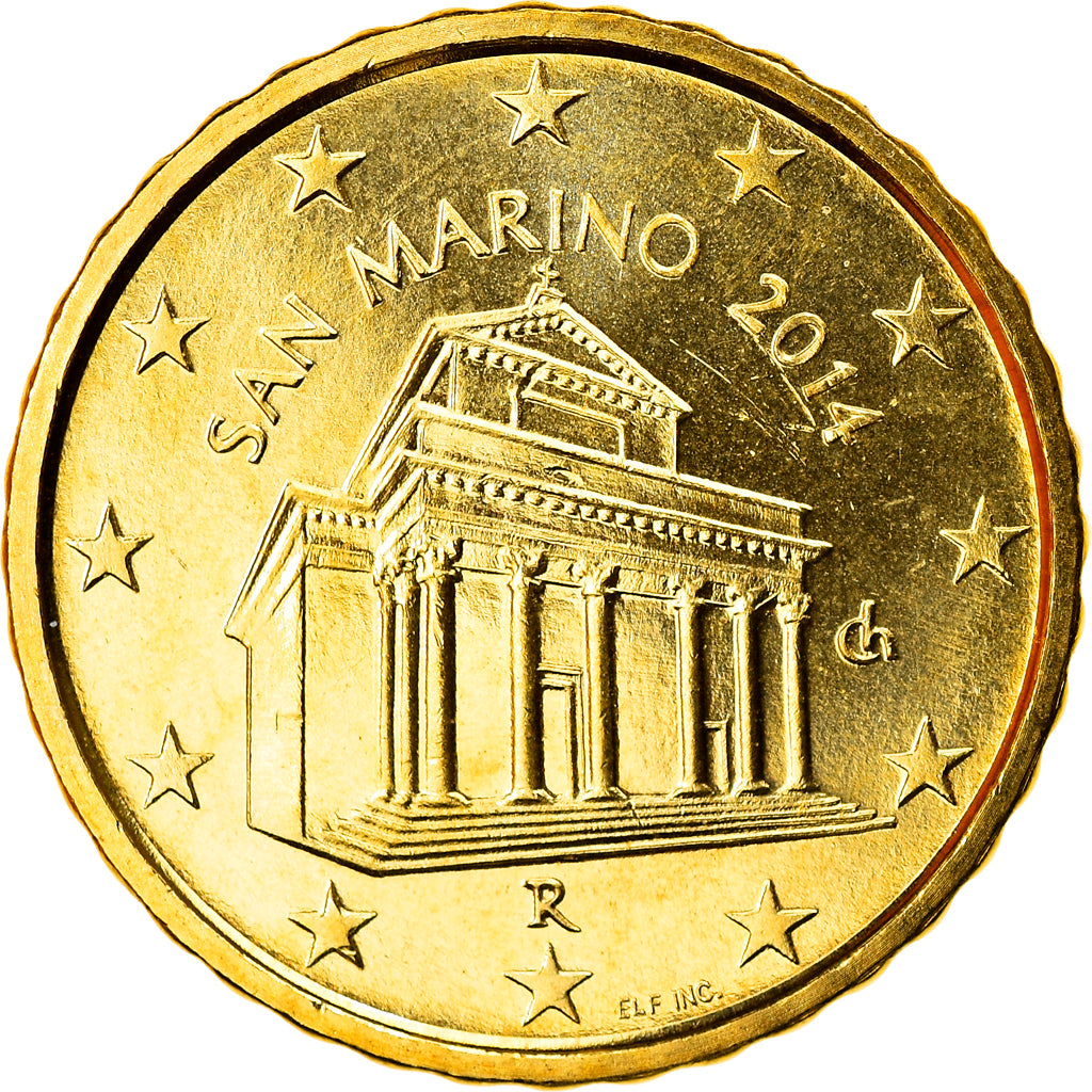San Marino, 10 Euro Cent, 2014, MS(65-70), Brass