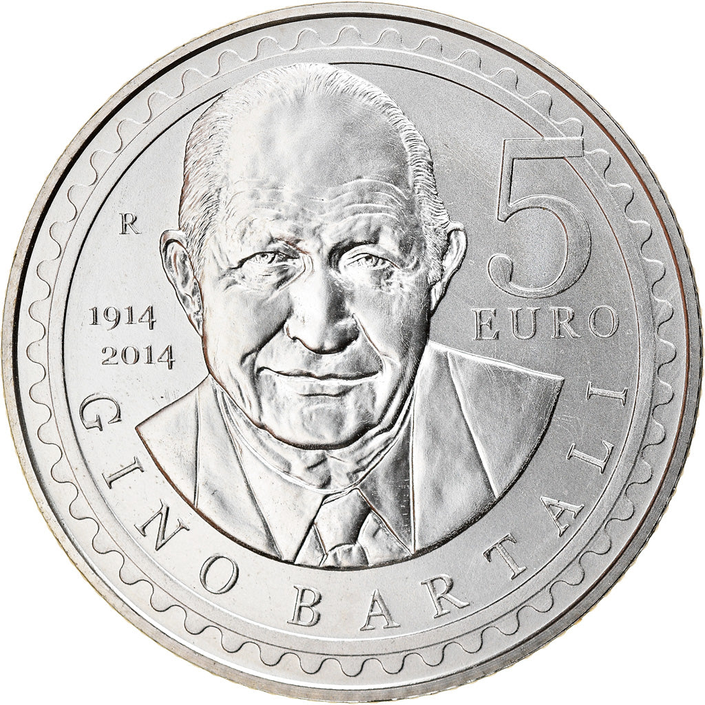 San Marino, 5 Euro, Gino Bartali, 2014, MS(65-70), Prata