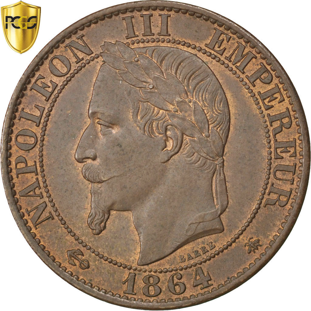 France, Napoleon III, 5 Centimes, 1864, Paris, Bronze, PCGS, MS(63)