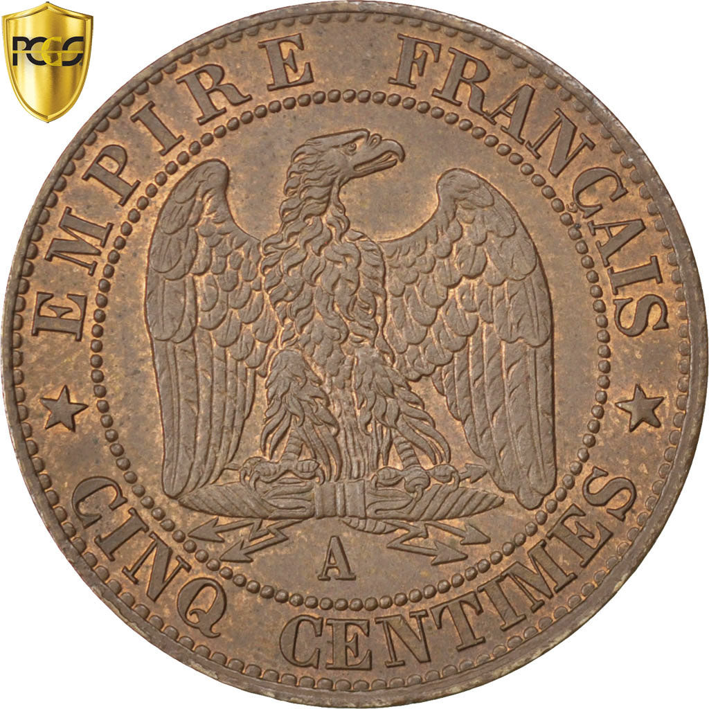 France, Napoleon III, 5 Centimes, 1864, Paris, Bronze, PCGS, MS(63)