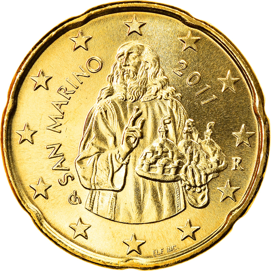 San Marino, 20 Euro Cent, 2011, MS(65-70), Brass, KM:483