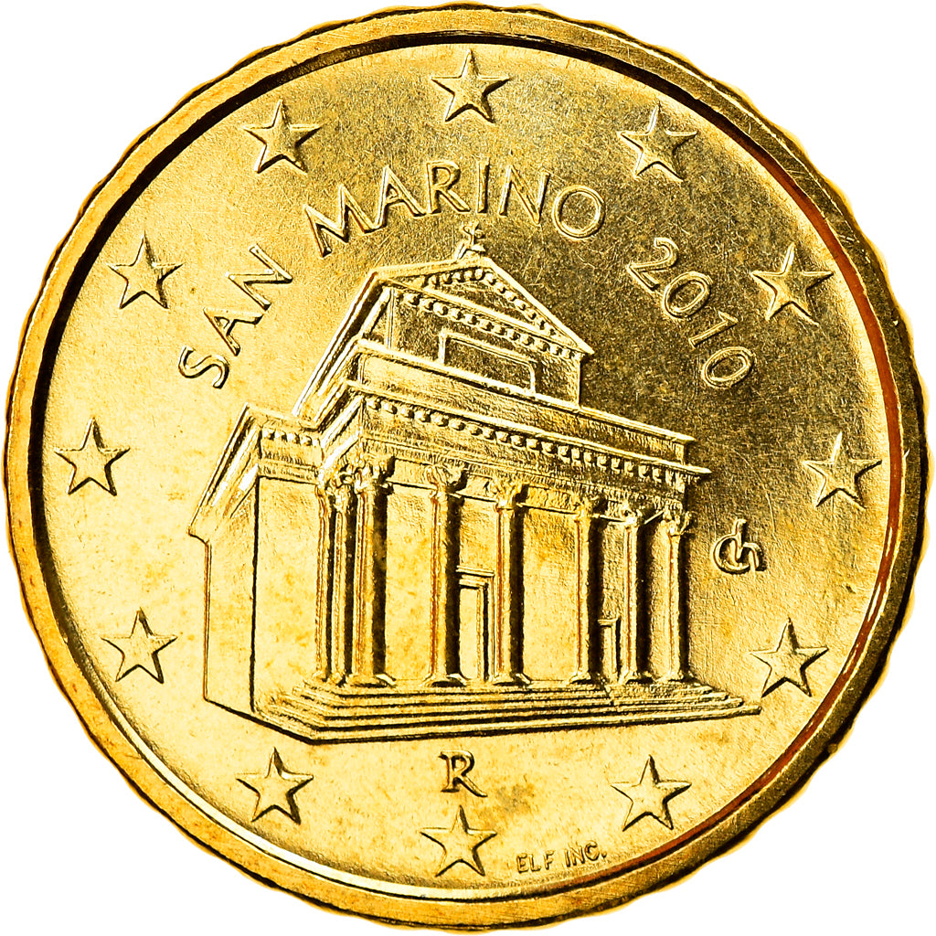 San Marino, 10 Euro Cent, 2010, Rome, MS(65-70), Brass, KM:482