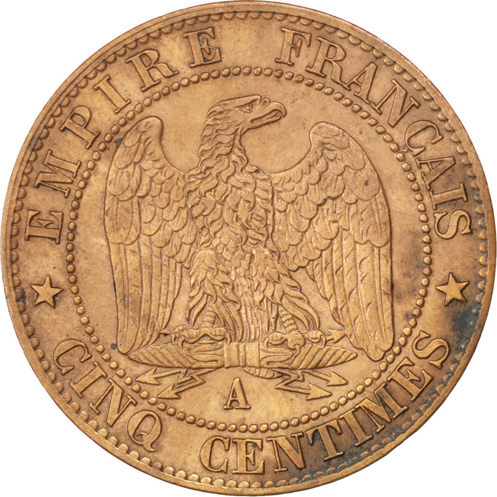 FRANCE, Napoléon III, 5 Centimes, 1865, Paris, KM #797.1, AU(50-53), Bronze, G..