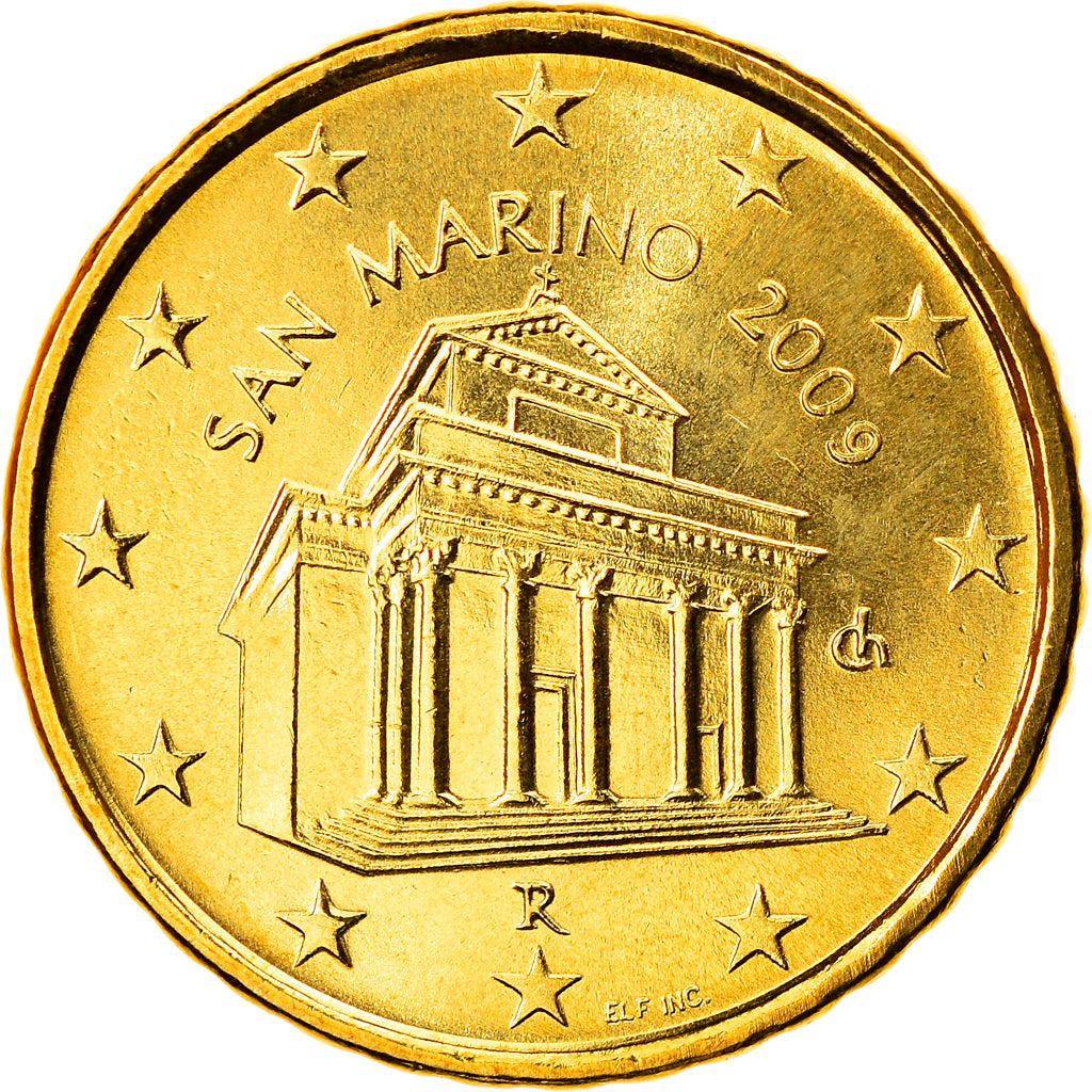 San Marino, 10 Euro Cent, 2009, Rome, MS(65-70), Brass, KM:482