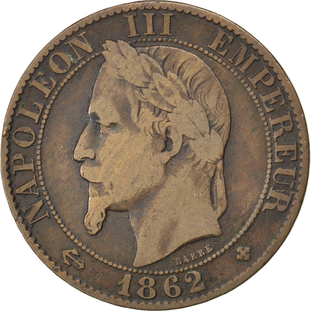FRANCE, 5 Centimes, 1862, Strasbourg, KM #797.2, VF(20-25), Bronze, Gadoury...