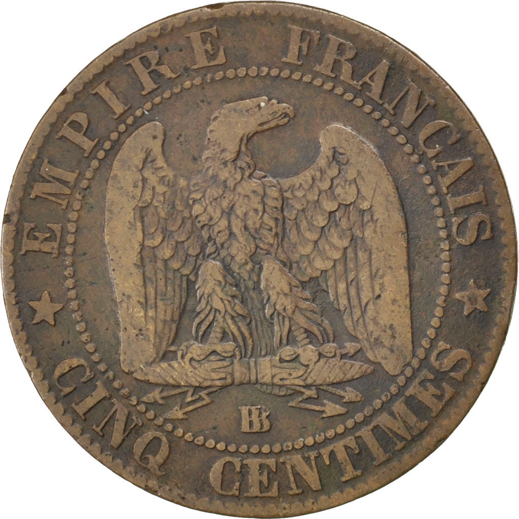 FRANCE, 5 Centimes, 1862, Strasbourg, KM #797.2, VF(20-25), Bronze, Gadoury...